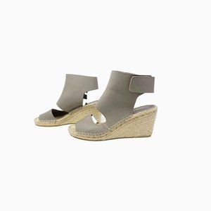 Vince Spencer Gray Leather Espadrille Wedge Sandals Size 7